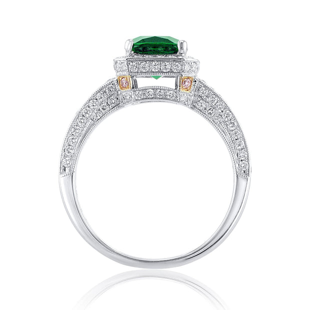 1.45 Carat Emerald & Diamond Lab Grown & Natural Ring in 18K White & Rose Gold - The Diamond Factory