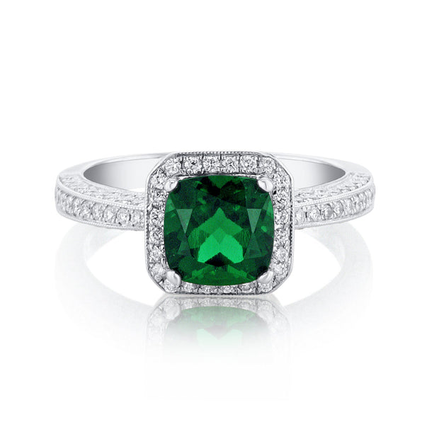 1.45 Carat Emerald & Diamond Lab Grown & Natural Ring in 18K White & Rose Gold - The Diamond Factory