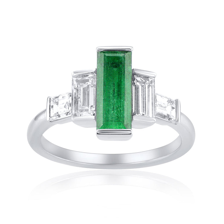 1.46 Carat Natural Emerald & Diamond 5 Stone Ring in Platinum - The Diamond Factory