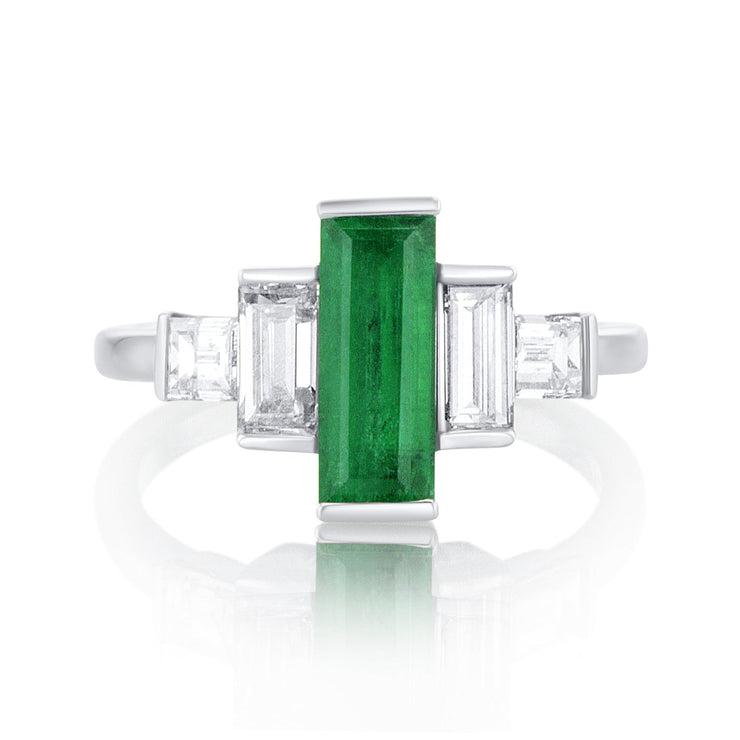 1.46 Carat Natural Emerald & Diamond 5 Stone Ring in Platinum - The Diamond Factory