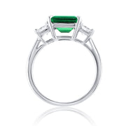 1.48 Carat Green Lab Grown Emerald & Natural Diamond 3 Stone Ring in 14K White Gold - The Diamond Factory