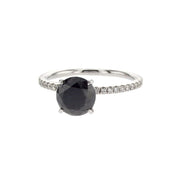 14K White Gold 2.22 Carat Round Black Diamond Solitaire Ring - The Diamond Factory
