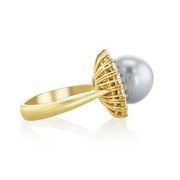 1.50 Carat Natural Diamond Black Pearl Halo Ring in 18k Yellow Gold - The Diamond Factory