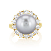 1.50 Carat Natural Diamond Black Pearl Halo Ring in 18k Yellow Gold - The Diamond Factory