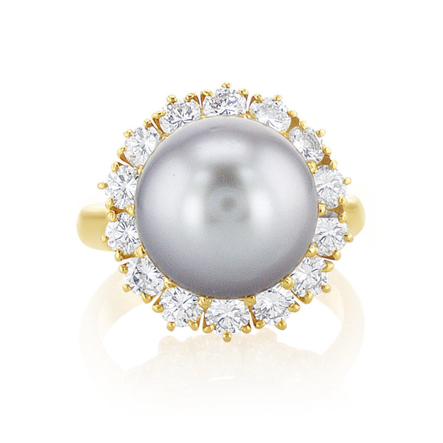 1.50 Carat Natural Diamond Black Pearl Halo Ring in 18k Yellow Gold - The Diamond Factory