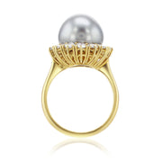 1.50 Carat Natural Diamond Black Pearl Halo Ring in 18k Yellow Gold - The Diamond Factory