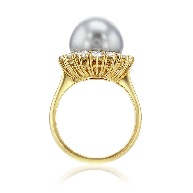 1.50 Carat Natural Diamond Black Pearl Halo Ring in 18k Yellow Gold - The Diamond Factory