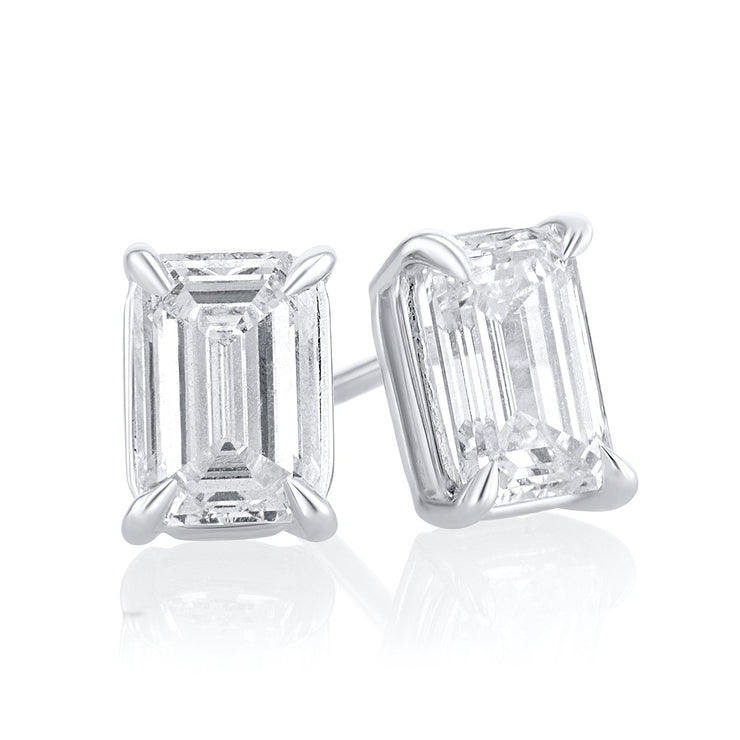 1.51 Carats Emerald Cut Lab Grown Diamond Stud Earrings - The Diamond Factory