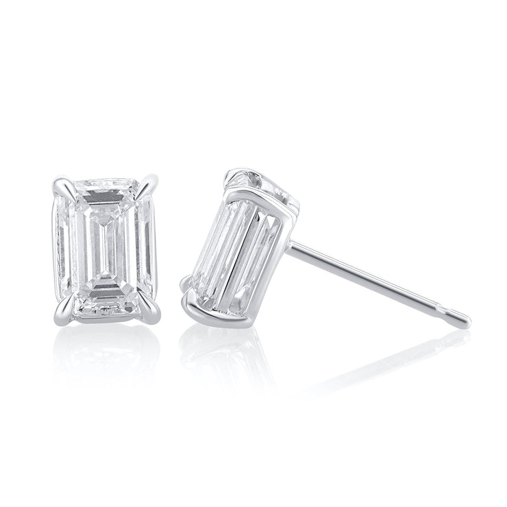 1.51 Carats Emerald Cut Lab Grown Diamond Stud Earrings - The Diamond Factory