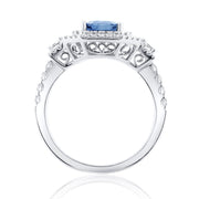 1.70 Carat Emerald Cut Natural Sapphire & Diamond Ring in 18K White Gold - The Diamond Factory