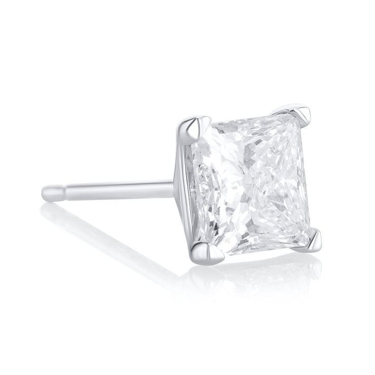 1.70 Carat Princess Lab Grown Diamond Studs in 14K White Gold - The Diamond Factory