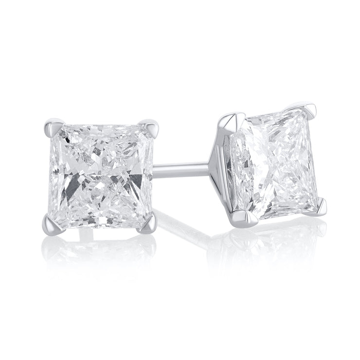1.70 Carat Princess Lab Grown Diamond Studs in 14K White Gold - The Diamond Factory