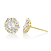 1.71 Carat Natural Diamond Cluster Earrings in 18K Yellow Gold - The Diamond Factory