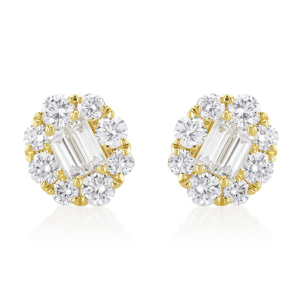 1.71 Carat Natural Diamond Cluster Earrings in 18K Yellow Gold - The Diamond Factory