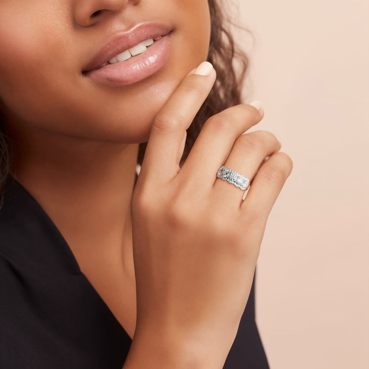 1.87 Carats Natural Diamond Halo Five Stone Band - The Diamond Factory