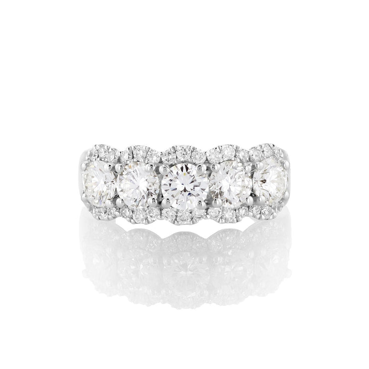 1.87 Carats Natural Diamond Halo Five Stone Band - The Diamond Factory
