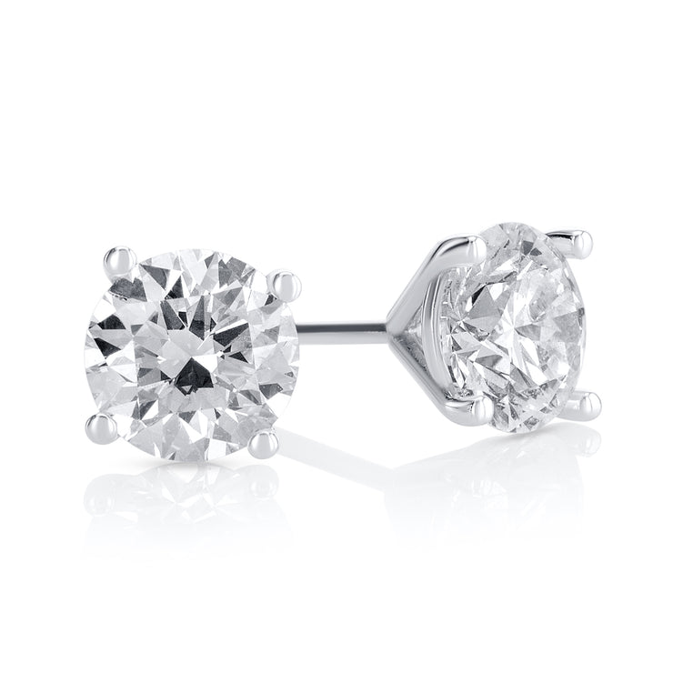 2.01 Carat Round Lab Grown Diamond Ear Studs set in 14K White Gold (4 Prong Setting)