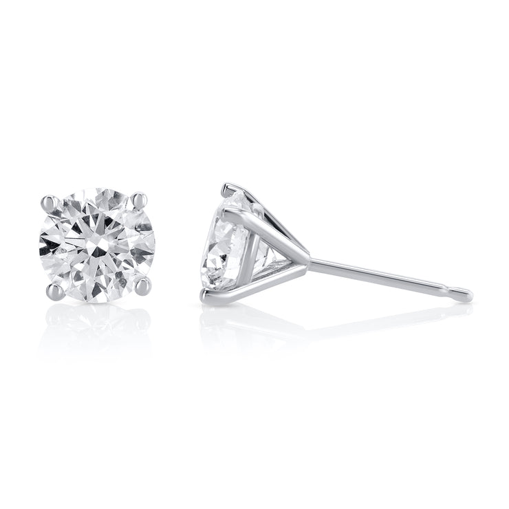 2.01 Carat Round Lab Grown Diamond Ear Studs set in 14K White Gold (4 Prong Setting)