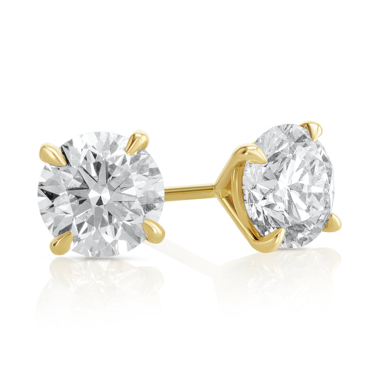 2.00 carat Round Lab Grown Diamond Ear Studs set in 14K Yellow Gold