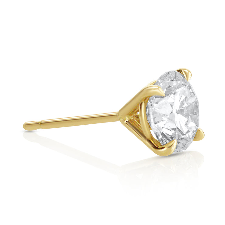 2.00 carat Round Lab Grown Diamond Ear Studs set in 14K Yellow Gold