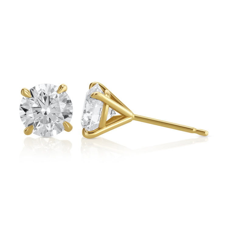 2.00 carat Round Lab Grown Diamond Ear Studs set in 14K Yellow Gold