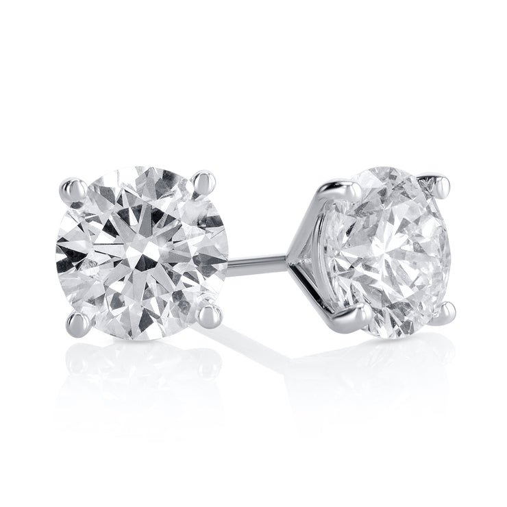 2.53 Carat Round Lab Grown Diamond Ear Studs set in 14K White Gold (4 Prong Setting)