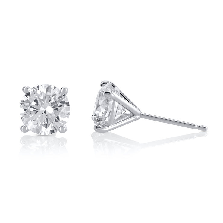 2.45 Carat Round Lab Grown Diamond Ear Studs set in 14K White Gold (4 Prong Setting)