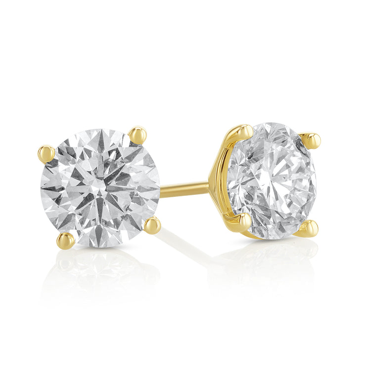 2.59 Carat Round Lab Grown Diamond Ear Studs set in 14K Yellow Gold (4 Prong Setting)