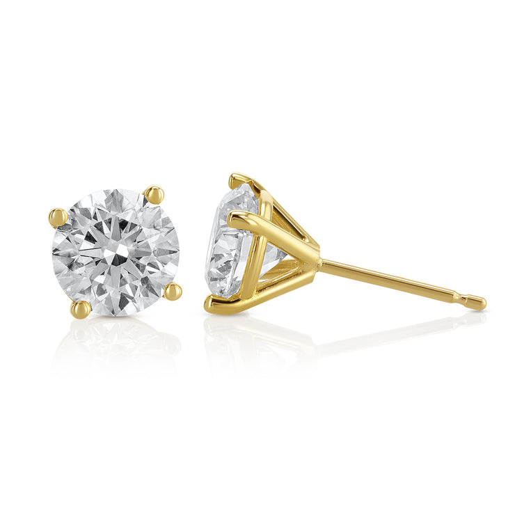 2.59 Carat Round Lab Grown Diamond Ear Studs set in 14K Yellow Gold (4 Prong Setting)