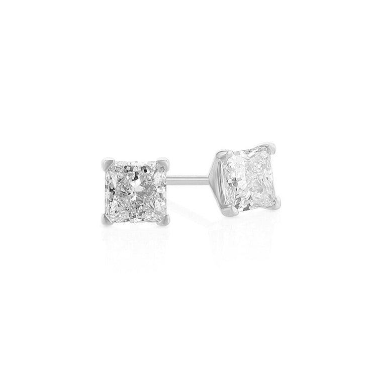 2.00 Carat Princess Lab Grown Diamond Studs in 14K White Gold - The Diamond Factory