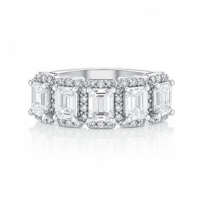 2.00 Carats Natural Emerald Cut Diamond Halo Five Stone Band