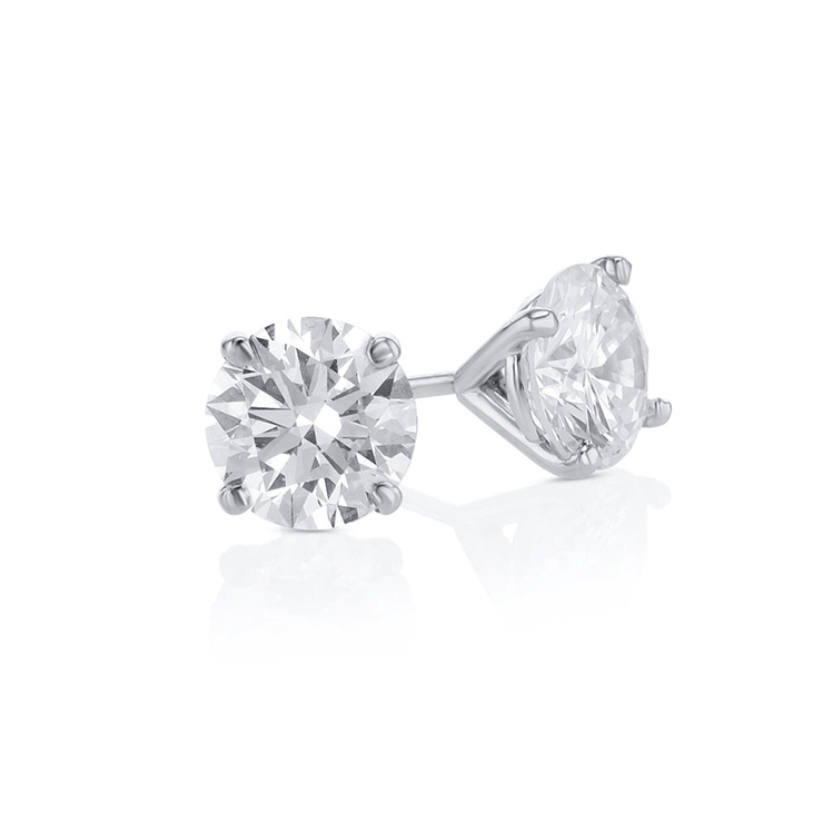 2.02 Carat Round Lab Grown Diamond Studs in 14K White Gold - The Diamond Factory
