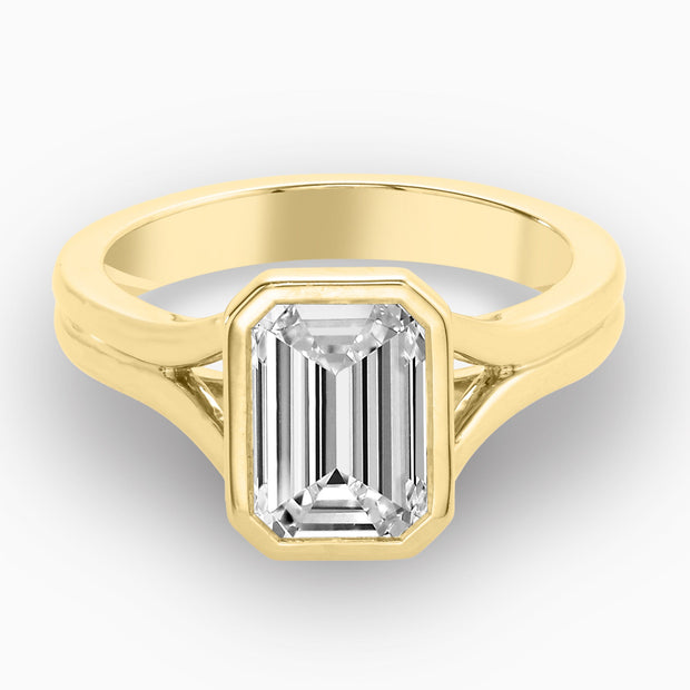 2.05 Carats Lab Grown Emerald Diamond Bezel Engagement Ring - The Diamond Factory