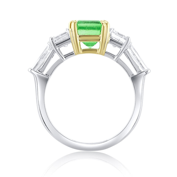 2.35 Carat Natural Diamond & Colombian Emerald 5 Stone Ring in 18K Platinum & Yellow Gold - The Diamond Factory