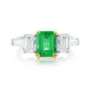 2.35 Carat Natural Diamond & Colombian Emerald 5 Stone Ring in 18K Platinum & Yellow Gold - The Diamond Factory