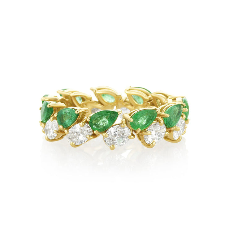 2.35 Carat Natural Diamonds/1.93 Carat Emerald Eternity Band in 18K Yellow Gold - The Diamond Factory
