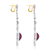 23.5 Carat Round Natural Diamond and Ruby Dangle Earrings in Platinum - The Diamond Factory