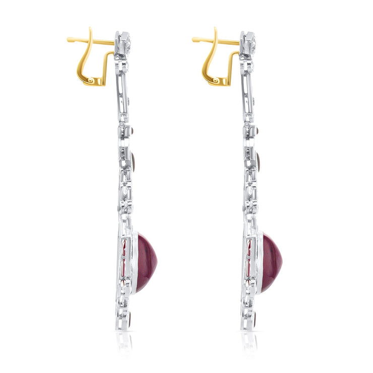 23.5 Carat Round Natural Diamond and Ruby Dangle Earrings in Platinum - The Diamond Factory