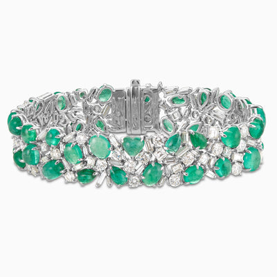 24.25 Carats Natural Diamond and Emerald Handcrafted Wide Bracelet