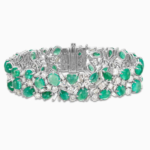 24.25 Carats Natural Diamond and Emerald Handcrafted Wide Bracelet - The Diamond Factory