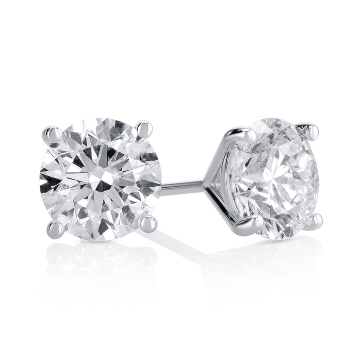 2.43 Carat Round Lab Grown Diamond Studs in 14K White Gold - The Diamond Factory