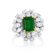 2.50 Carat Green Emerald and Mixed Diamond Halo Ring set in 14K White Gold - The Diamond Factory