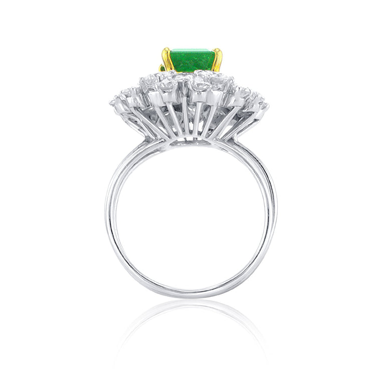 2.50 Carat Green Emerald and Mixed Diamond Halo Ring set in 14K White Gold - The Diamond Factory