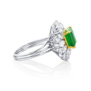 2.50 Carat Green Emerald and Mixed Diamond Halo Ring set in 14K White Gold - The Diamond Factory