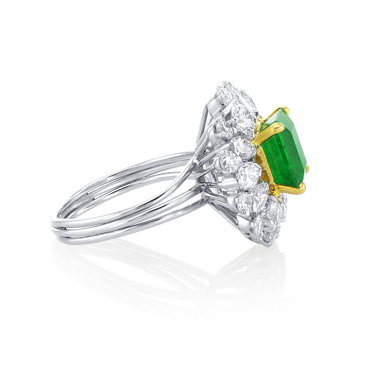 2.50 Carat Green Emerald and Mixed Diamond Halo Ring set in 14K White Gold - The Diamond Factory