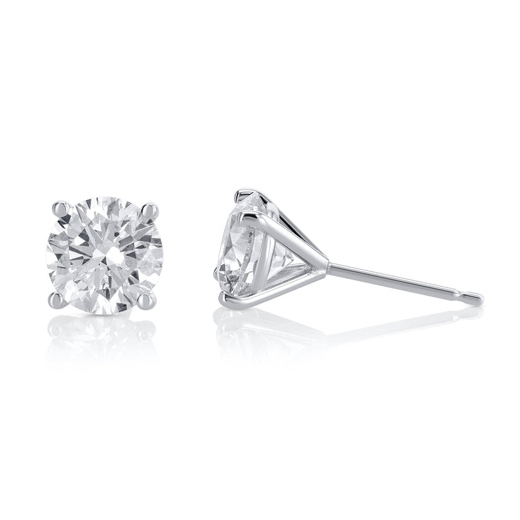 2.53 Carat Round Lab Grown Diamond Studs in 14K White Gold - The Diamond Factory