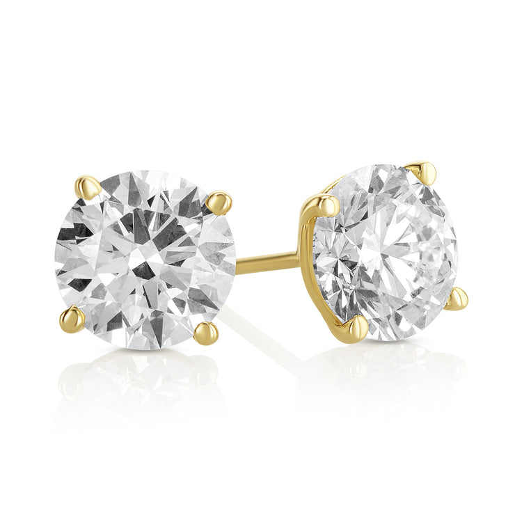 3.11 Carat Round Lab Grown Diamond Ear Studs IGI Certified set in 14K Yellow Gold (4 Prong Setting)