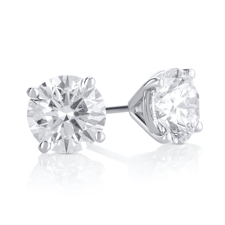 3.15 Carat Round Lab Grown Diamond Ear Studs IGI Certified set in 14K White Gold (4 Prong Setting)