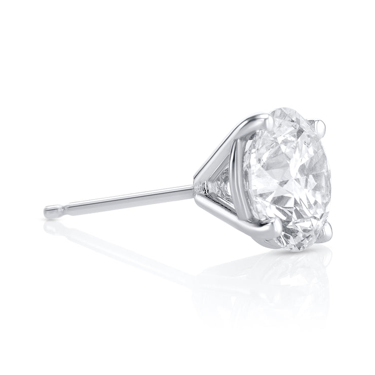 3.01 Carat Round Natural Diamond Studs in 14K White Gold