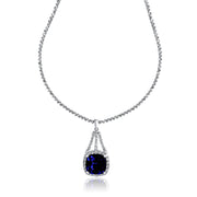 30.00 Cttw Cushion Tanzanite and 10.50 Cttw Diamond Fashion Necklace set in 18K White Gold - The Diamond Factory